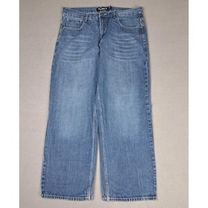 Y2K Avirex Jeans Men 36x30 Blue Baggy Denim Wide Leg Skater Grunge Tough Vintage